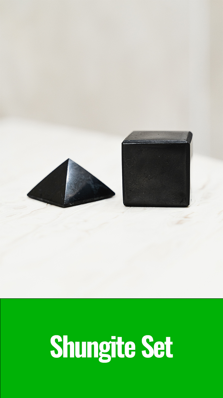 Shungite Set - Polished shungite pyramid and cube